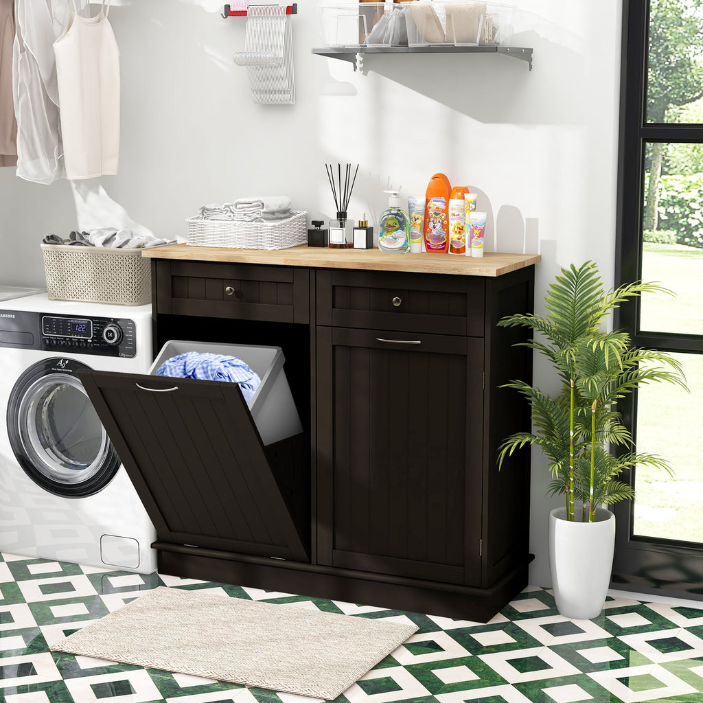 Kitchen Tilt Out Trash Cabinet with 2 Drawers and Adjustable Shelf