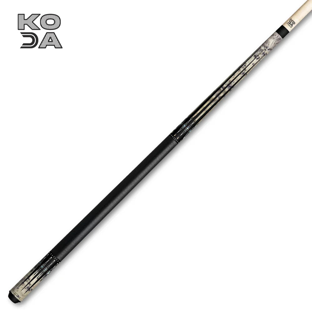 Koda Gray-Stained Maple with Black and Abalone Points Graphic Pool Cue - KD54