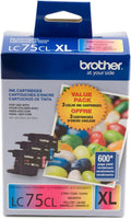 New, Pre-Owned - Brother LC75XL Cyan, Magenta, Yellow Ink Cartridges-LC753PKS -3 Pack