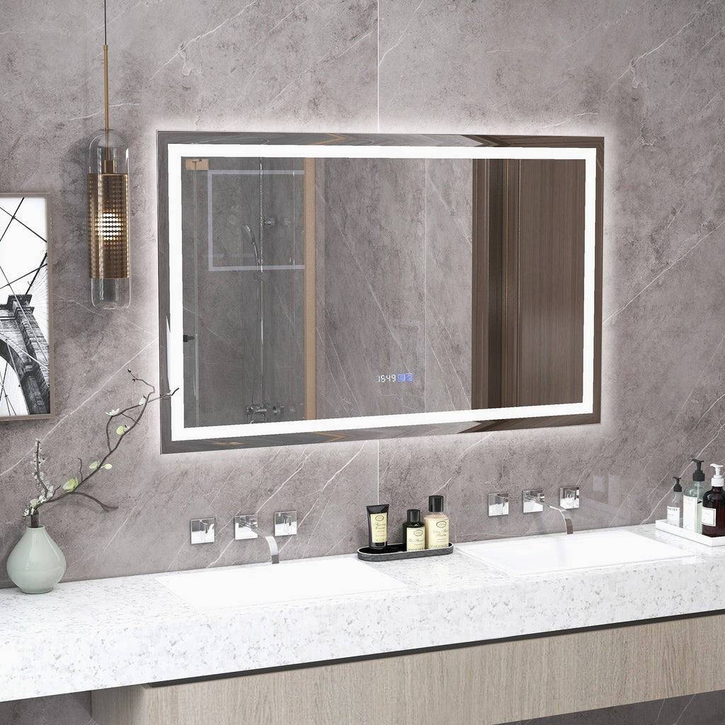 LED Bathroom Mirror Wall Mounted Rectangle Mirror with 3-Color Dimmable Lights