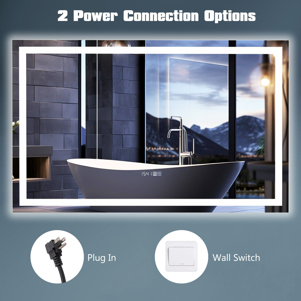 LED Bathroom Mirror Wall Mounted Rectangle Mirror with 3-Color Dimmable Lights