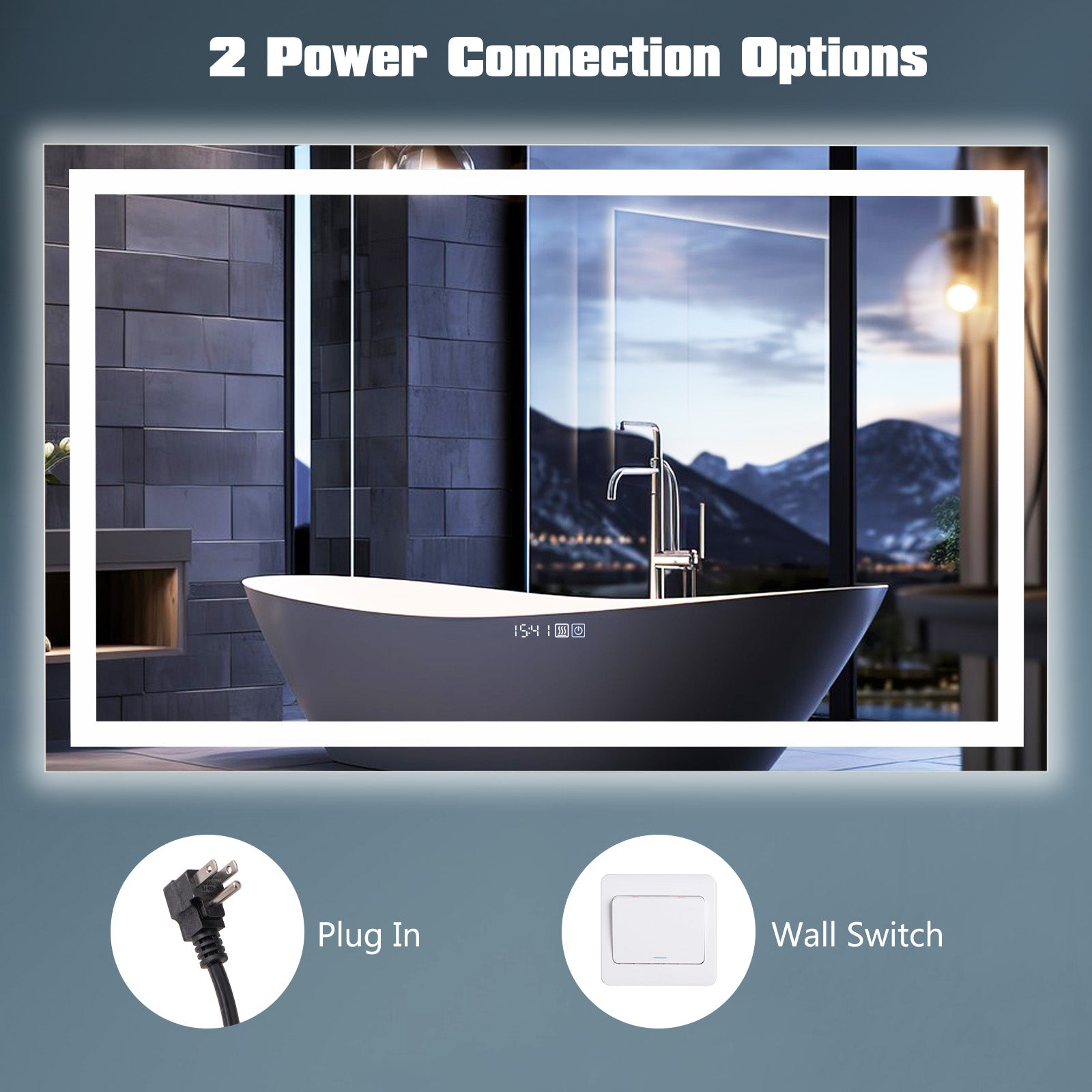 LED Bathroom Mirror Wall Mounted Rectangle Mirror with 3-Color Dimmable Lights