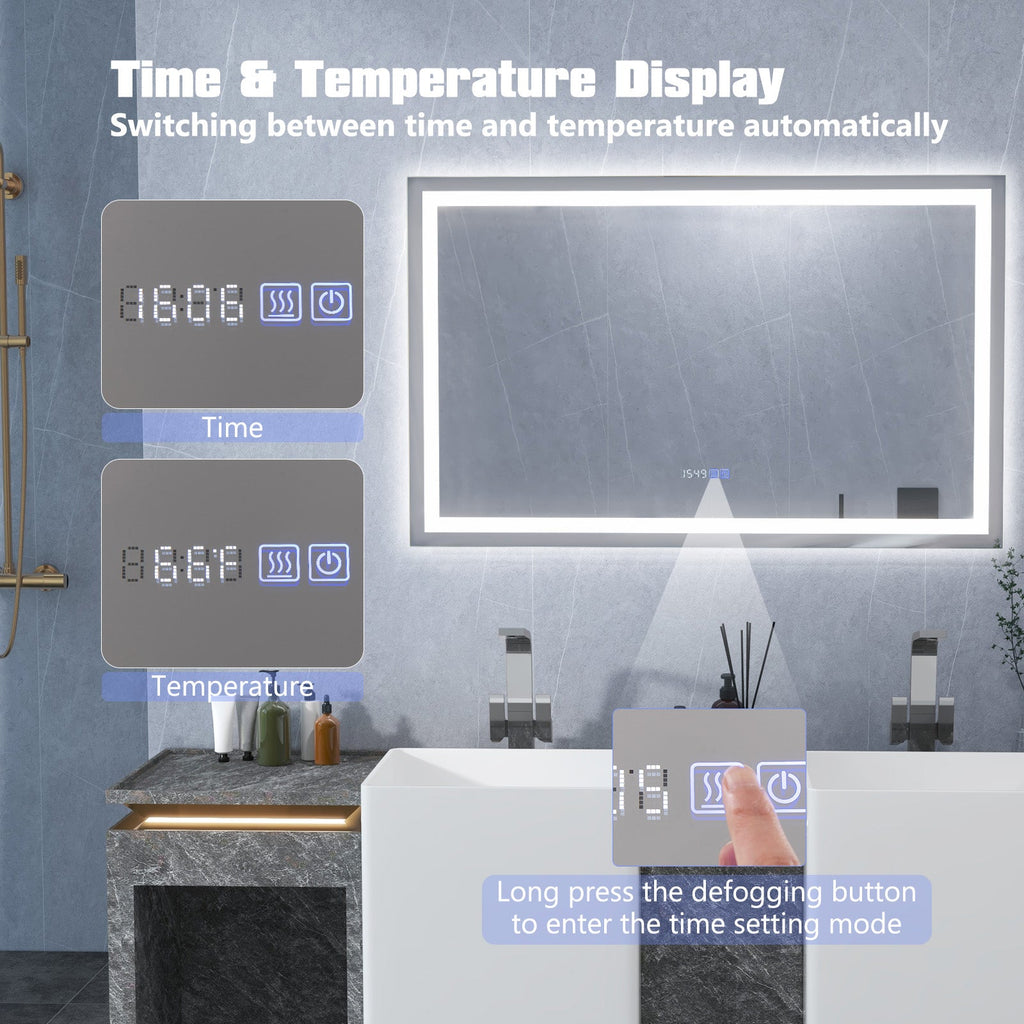 LED Bathroom Mirror Wall Mounted Rectangle Mirror with 3-Color Dimmable Lights