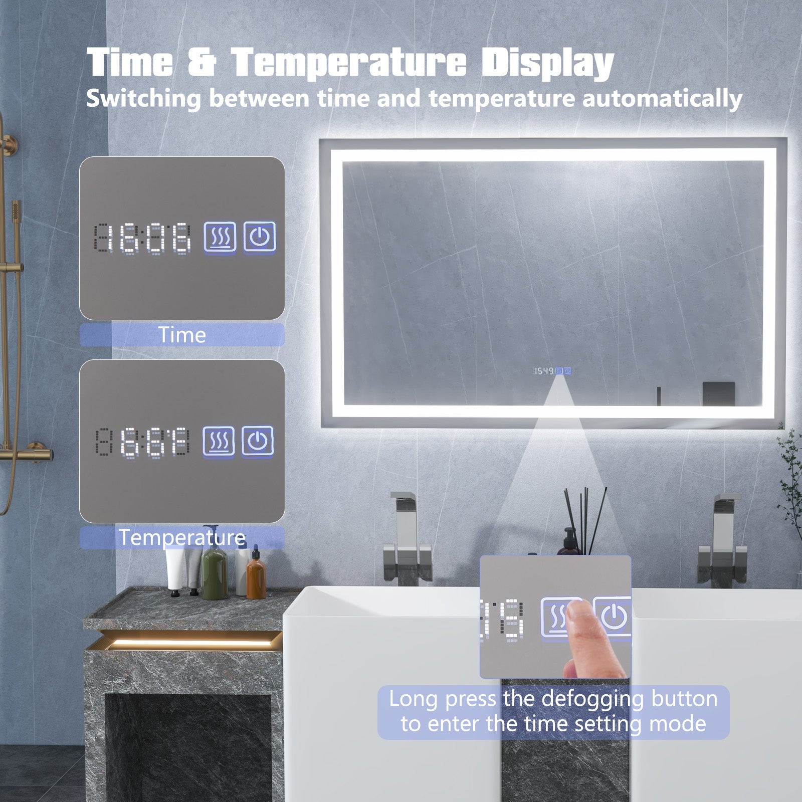 LED Bathroom Mirror Wall Mounted Rectangle Mirror with 3-Color Dimmable Lights