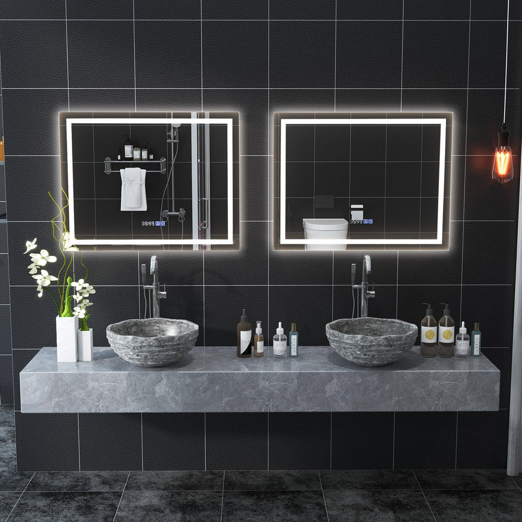 LED Bathroom Mirror Wall Mounted Rectangle Mirror with 3-Color Dimmable Lights