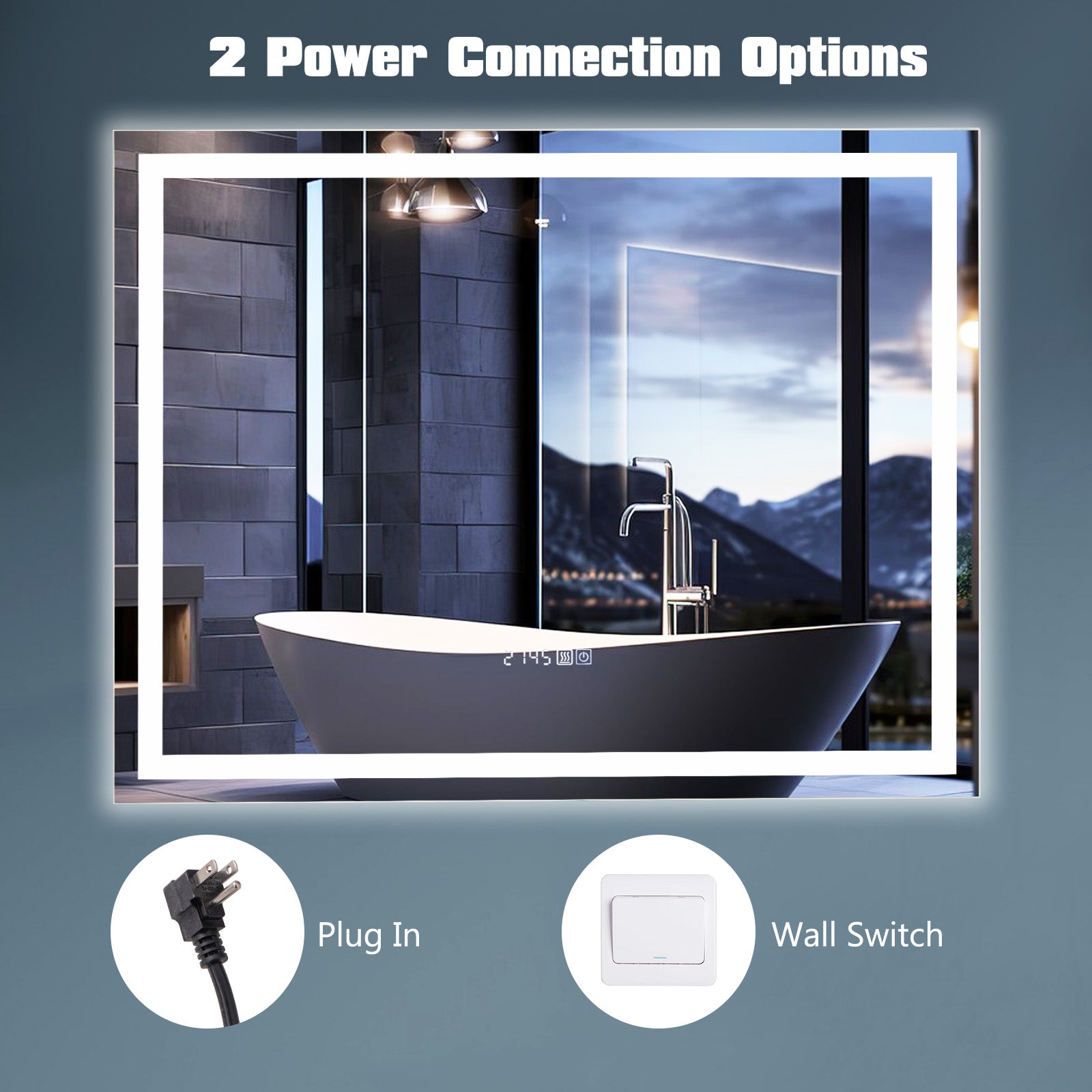 LED Bathroom Mirror Wall Mounted Rectangle Mirror with 3-Color Dimmable Lights