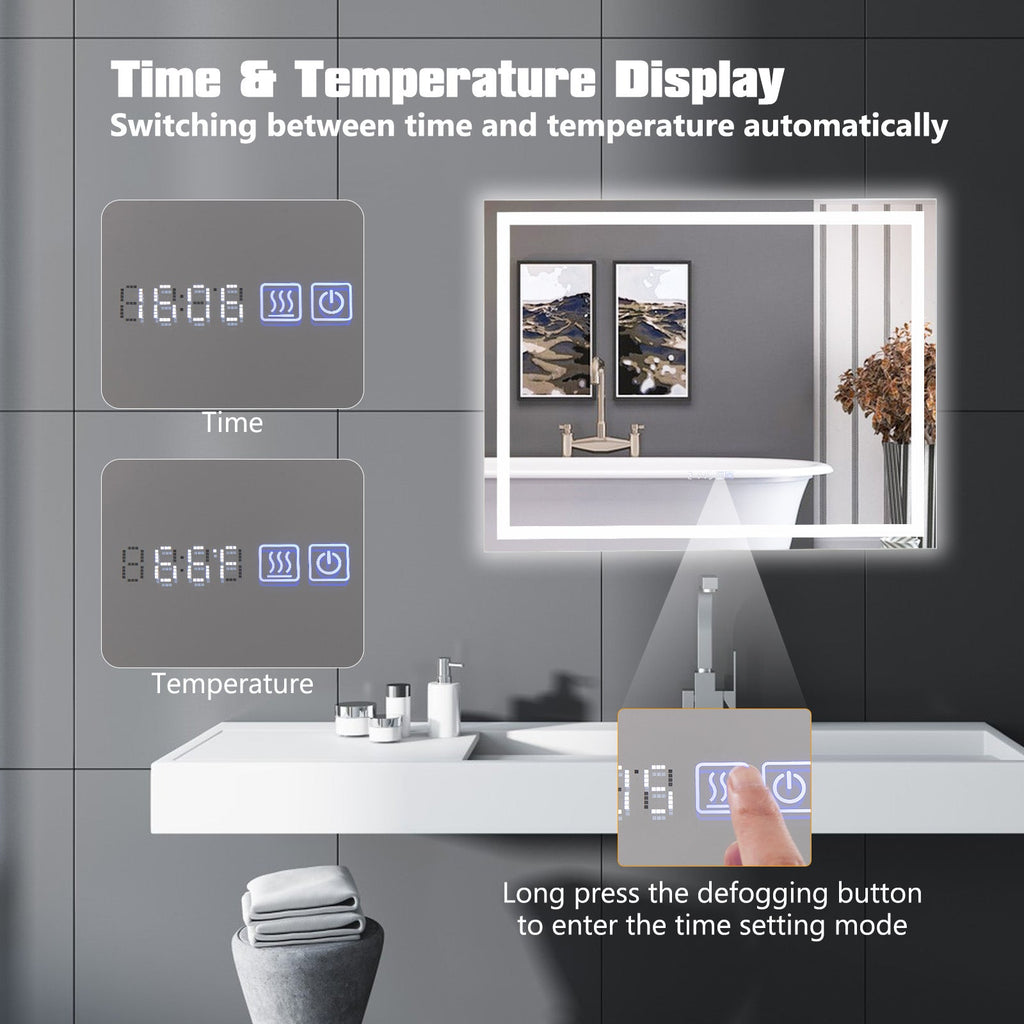 LED Bathroom Mirror Wall Mounted Rectangle Mirror with 3-Color Dimmable Lights
