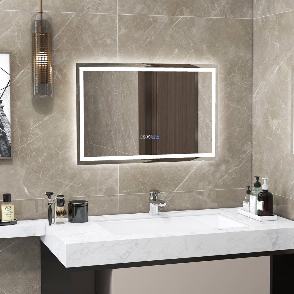 LED Bathroom Mirror Wall Mounted Rectangle Mirror with 3-Color Dimmable Lights