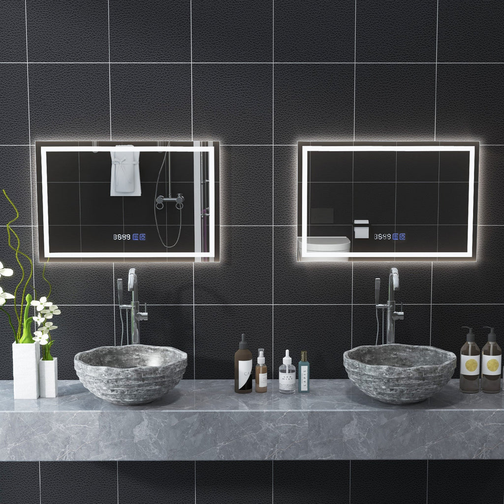 LED Bathroom Mirror Wall Mounted Rectangle Mirror with 3-Color Dimmable Lights