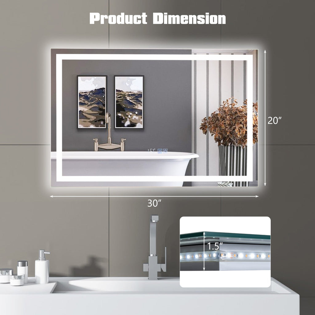 LED Bathroom Mirror Wall Mounted Rectangle Mirror with 3-Color Dimmable Lights