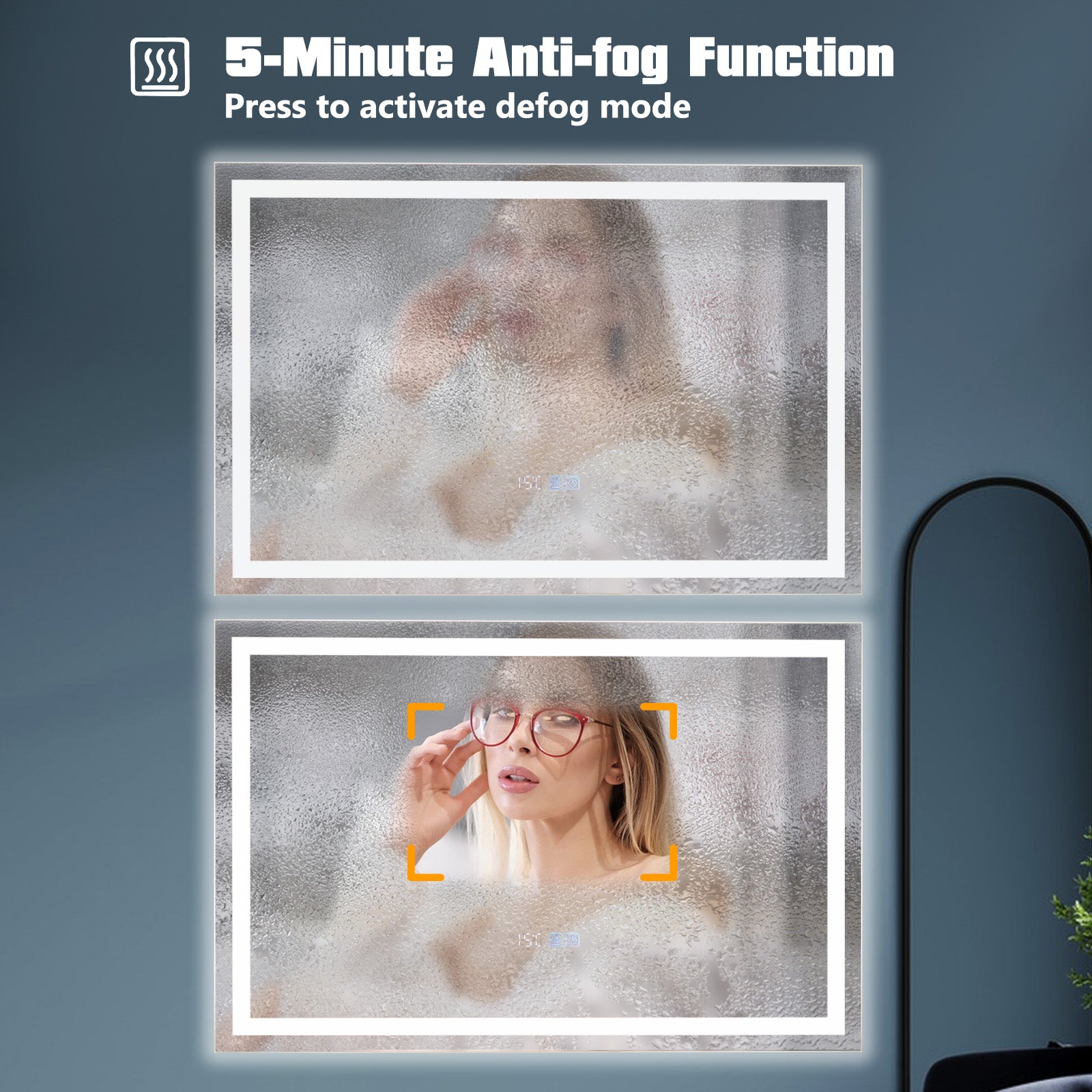 LED Bathroom Mirror Wall Mounted Rectangle Mirror with 3-Color Dimmable Lights