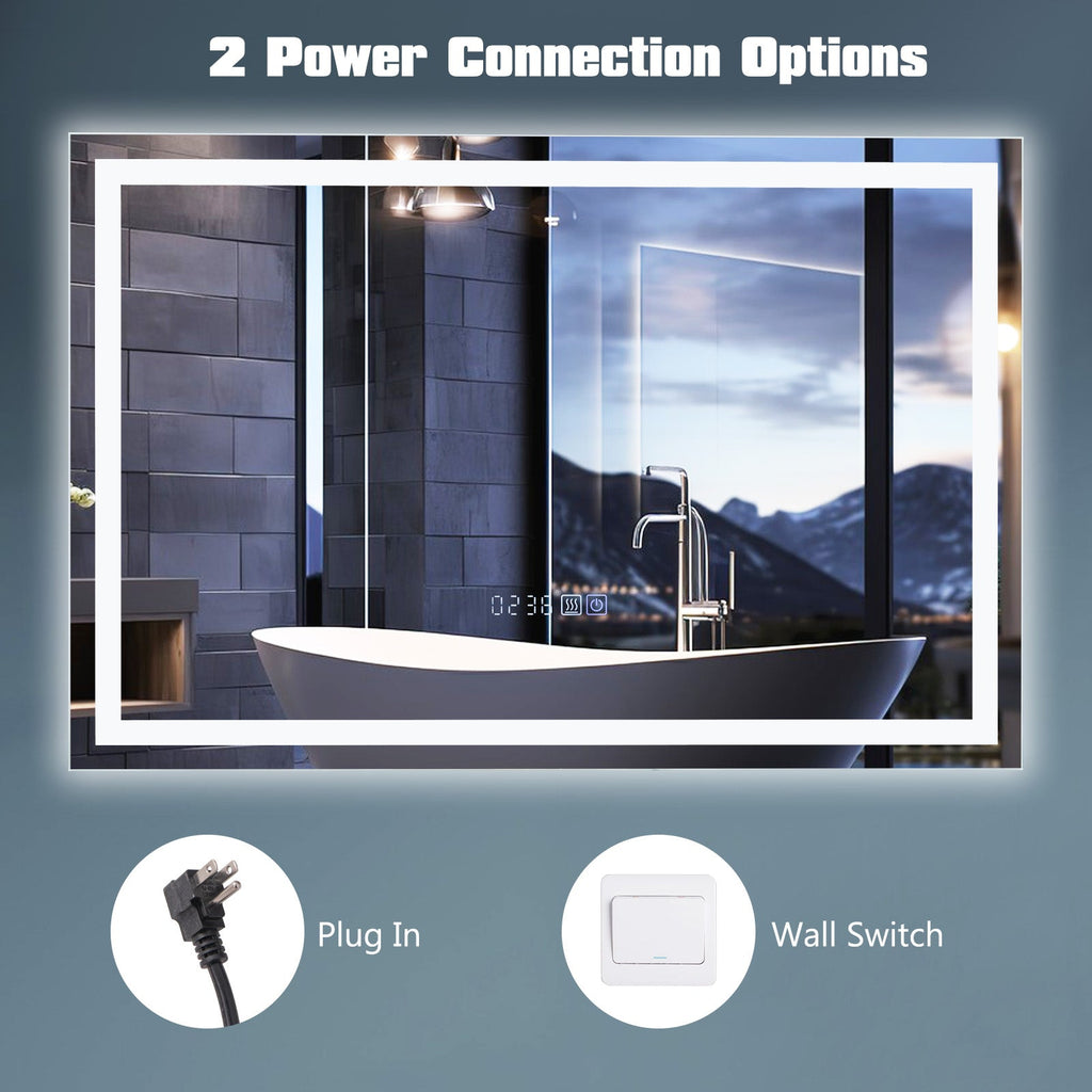 LED Bathroom Mirror Wall Mounted Rectangle Mirror with 3-Color Dimmable Lights
