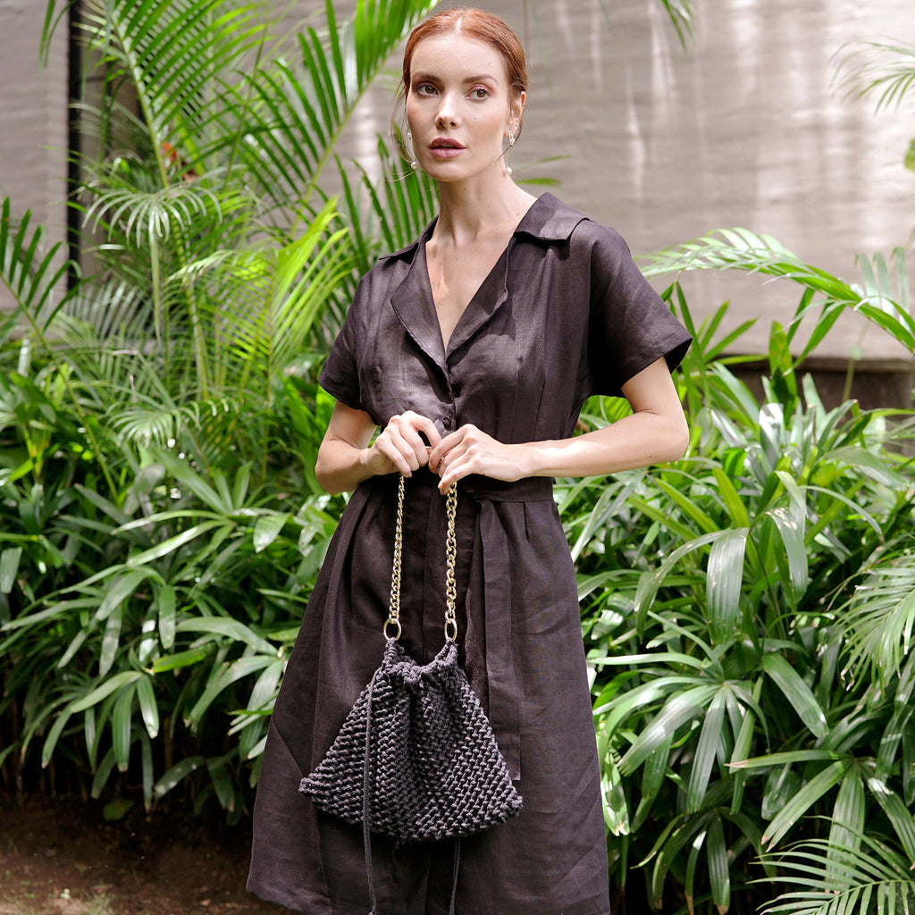 LYON Macrame Tote Bag In Black