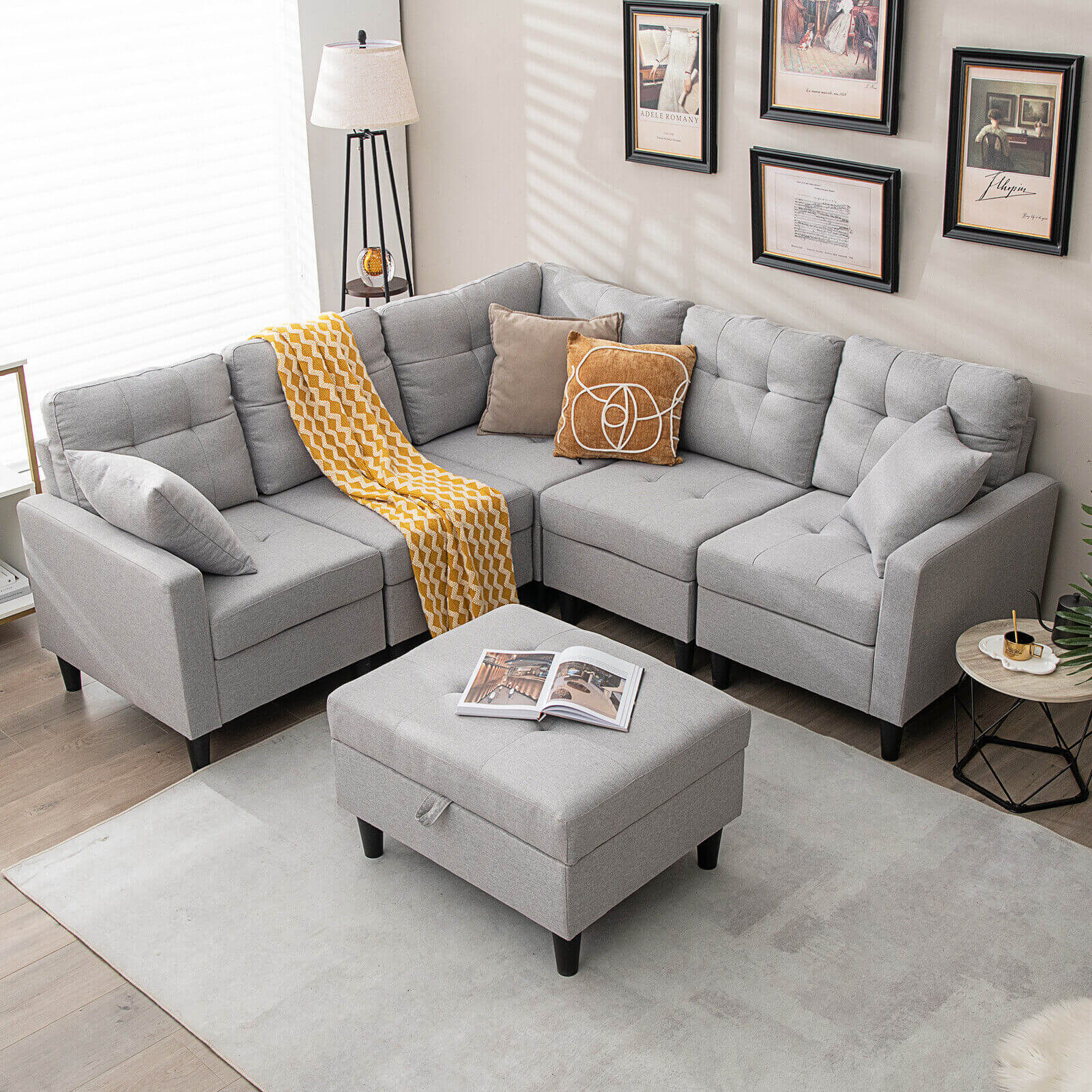 L-shaped Sectional Corner Sofa Set with Storage Ottoman