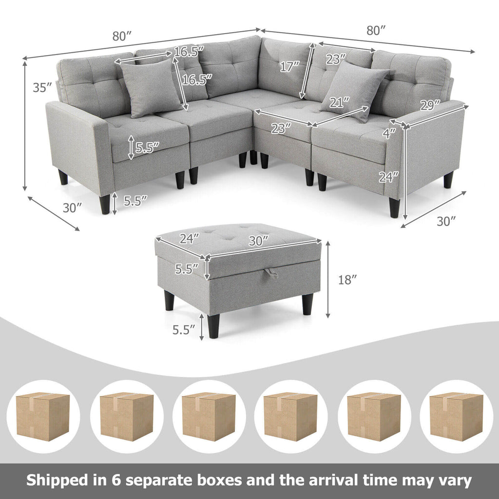 L-shaped Sectional Corner Sofa Set with Storage Ottoman