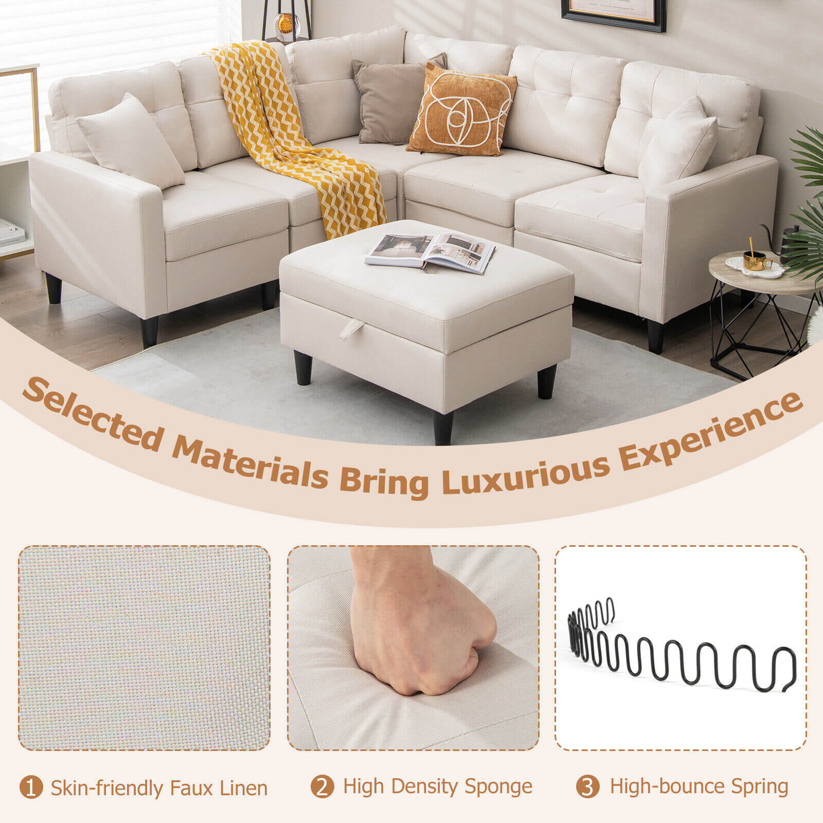 L-shaped Sectional Corner Sofa Set with Storage Ottoman