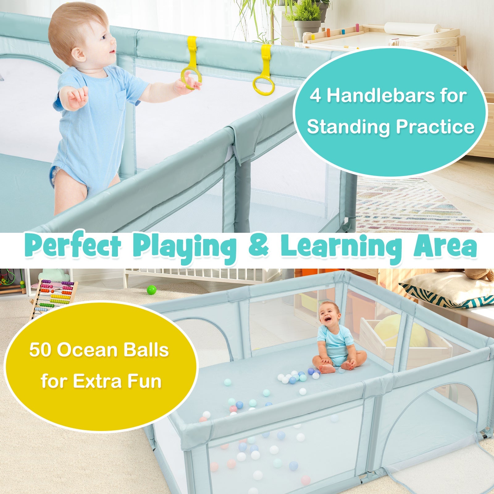 Large Infant Baby Playpen Safety Play Center Yard with 50 Ocean Balls