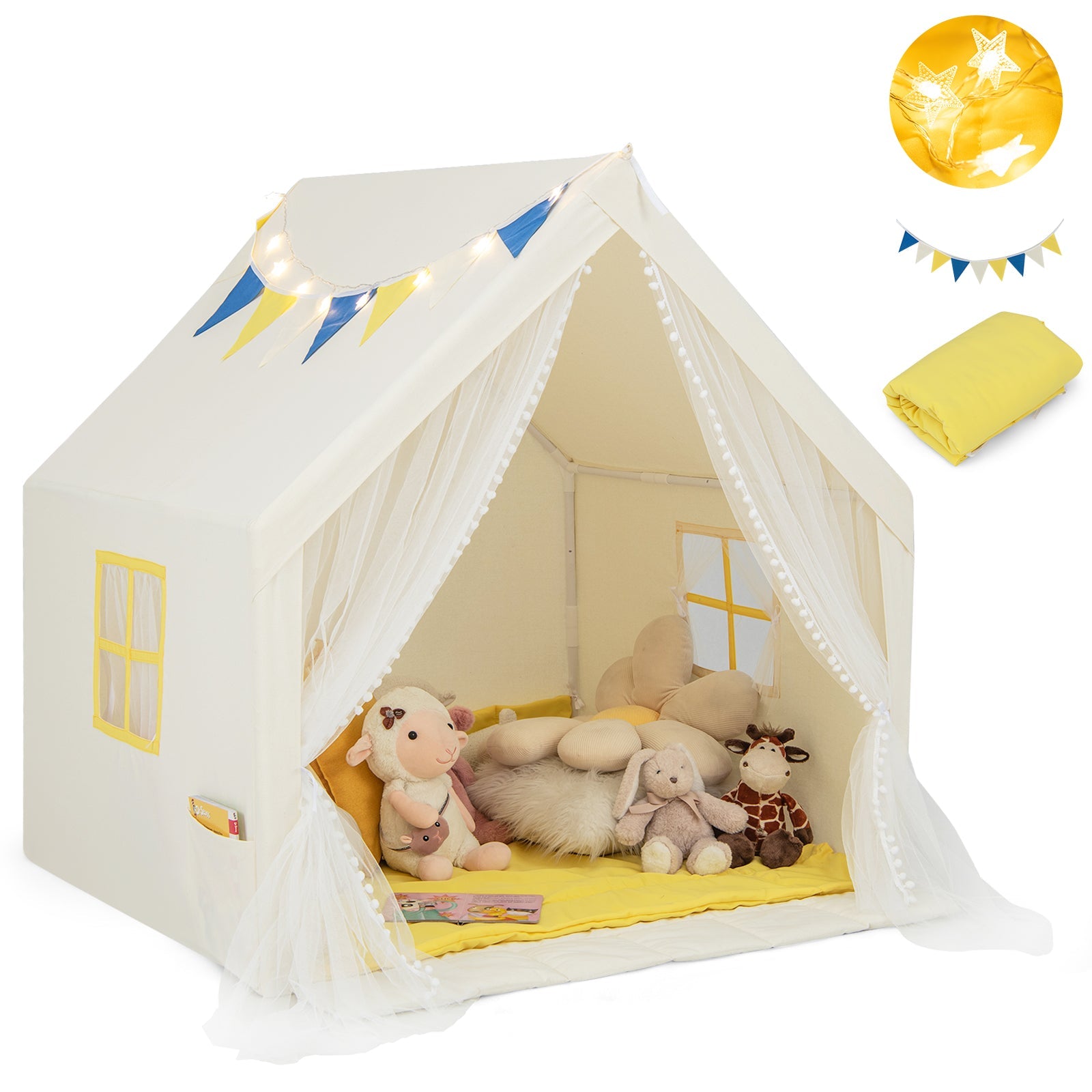 48 x 42 x 50 Inch Large Play Tent with Washable Cotton Mat Holiday Birthday Gift for Kids