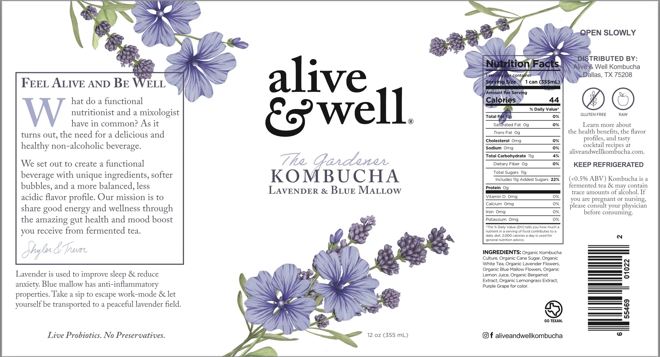 Lavender & Blue Mallow Kombucha Organic Bubble Goods