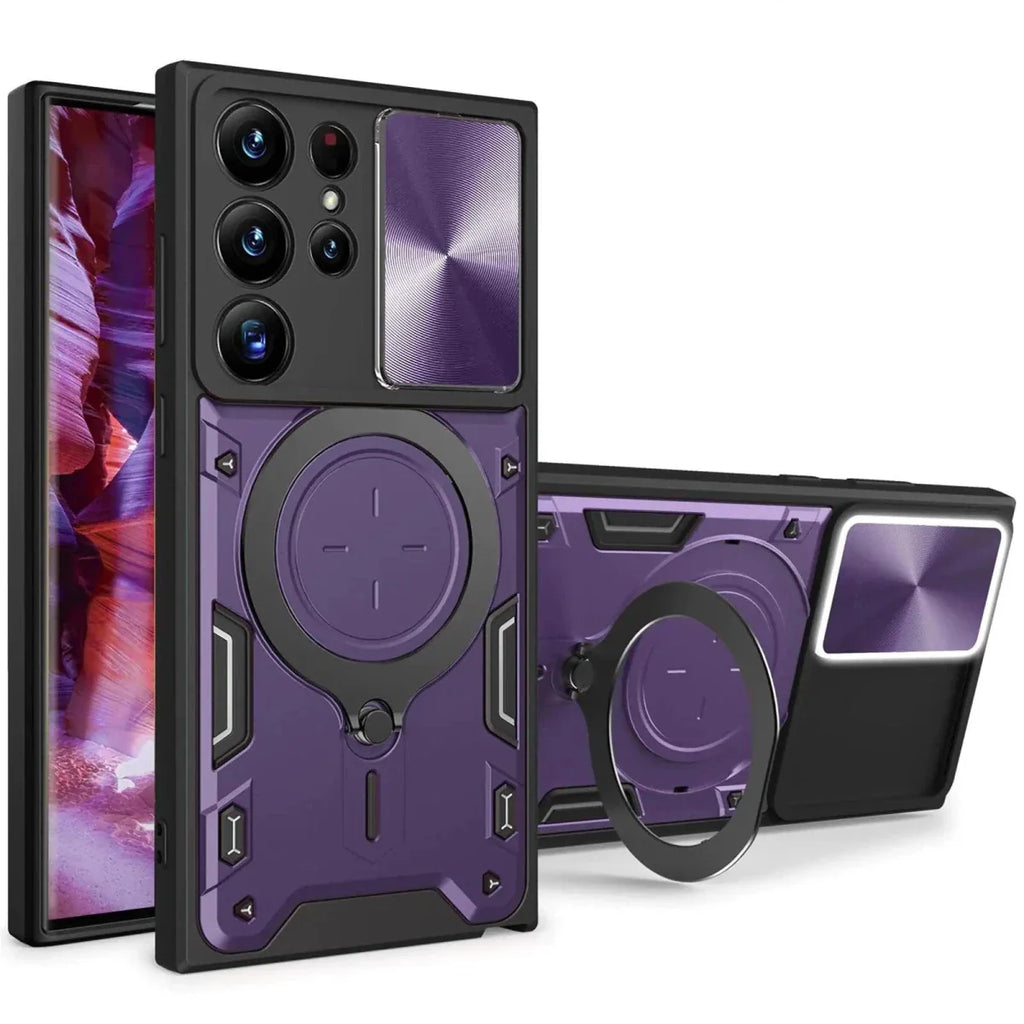 MANDOTOS CCSmall S23 Ultra Armor Case With Rotatable Ring JS Purple For Galaxy S23 Ultra