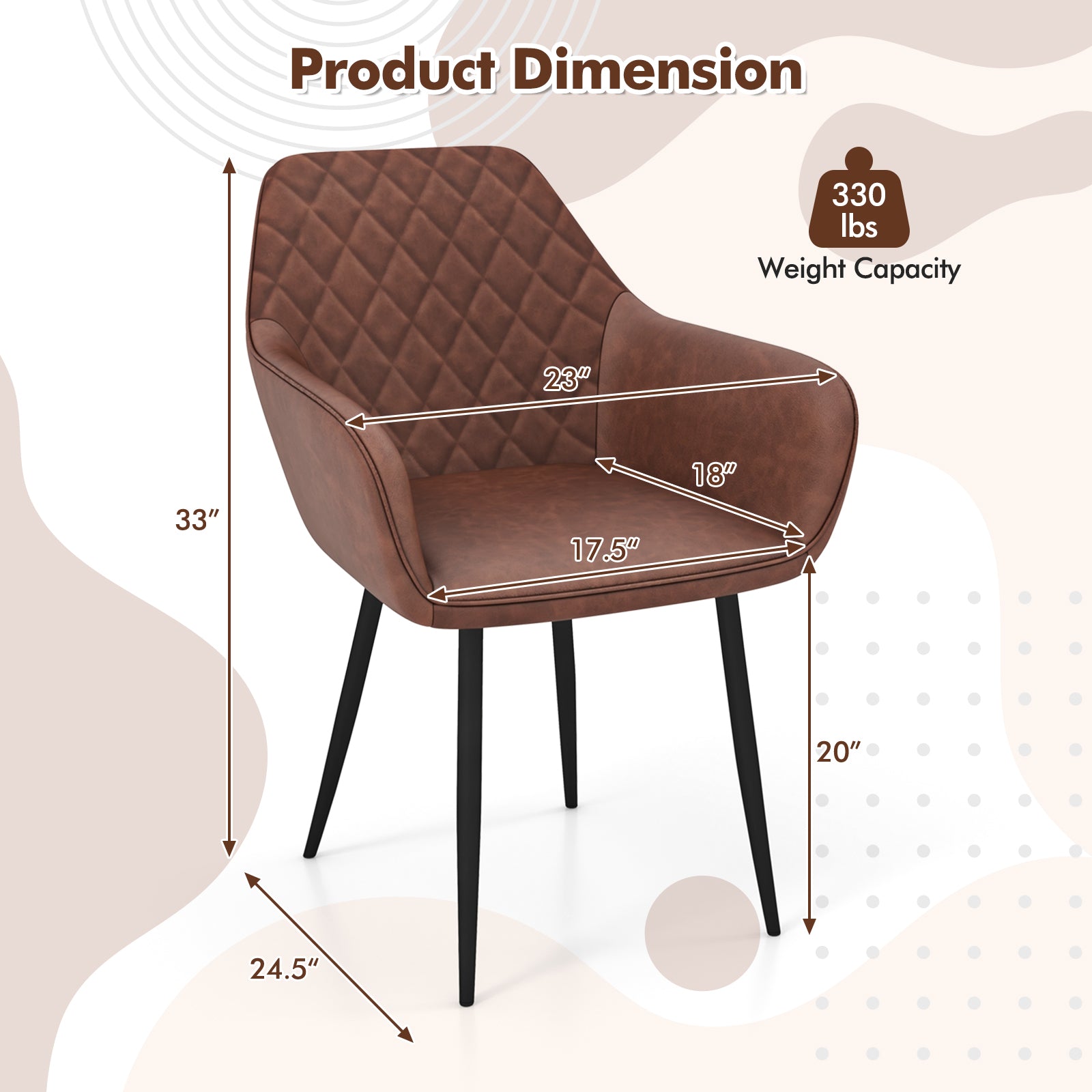 Leisure Dining Chair Set of 2 with Curved Backrest and Wide Seat