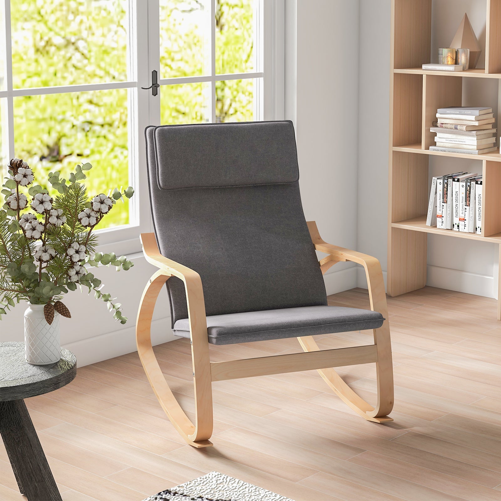 Stable Wooden Frame Leisure Rocking Chair with Removable Upholstered Cushion