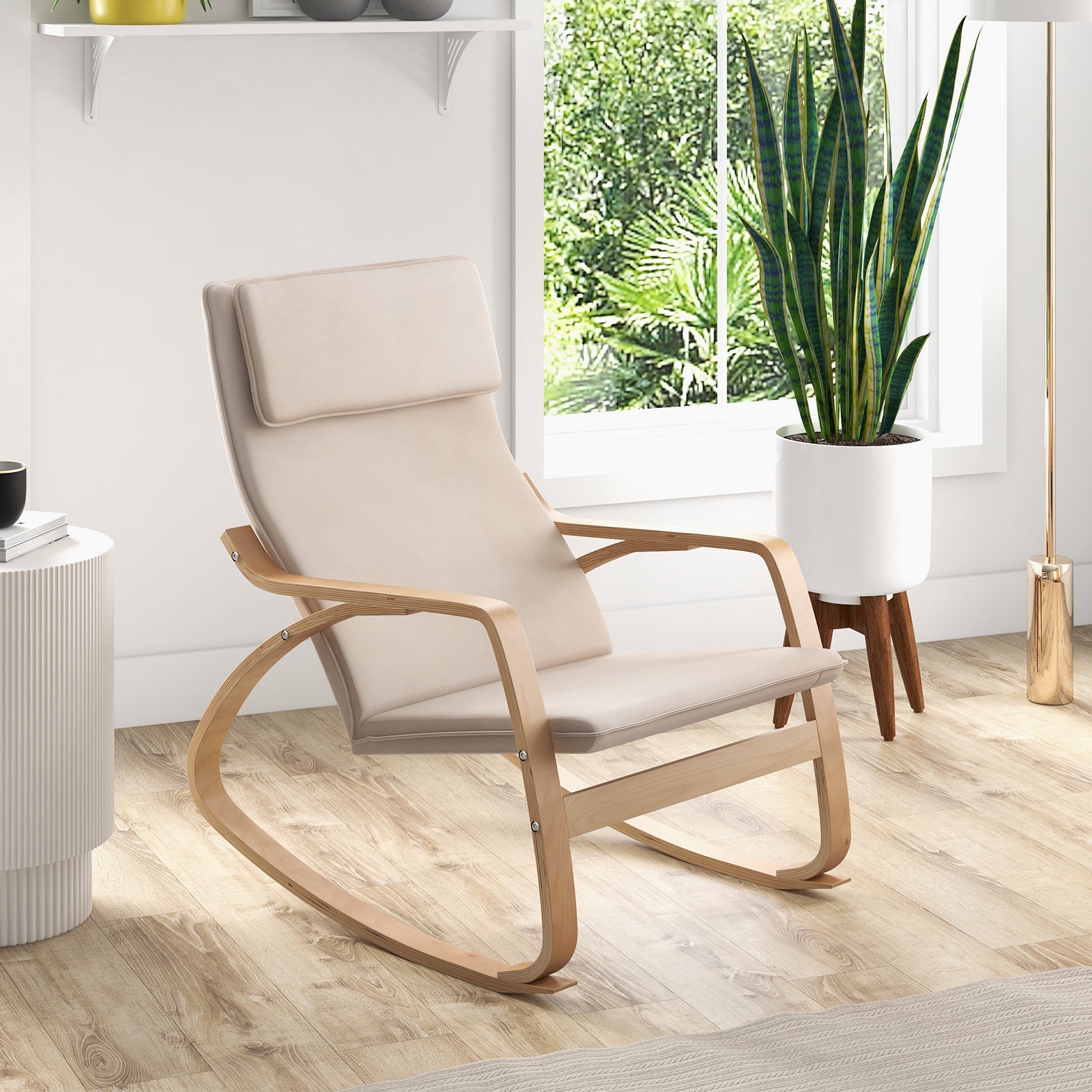 Stable Wooden Frame Leisure Rocking Chair with Removable Upholstered Cushion