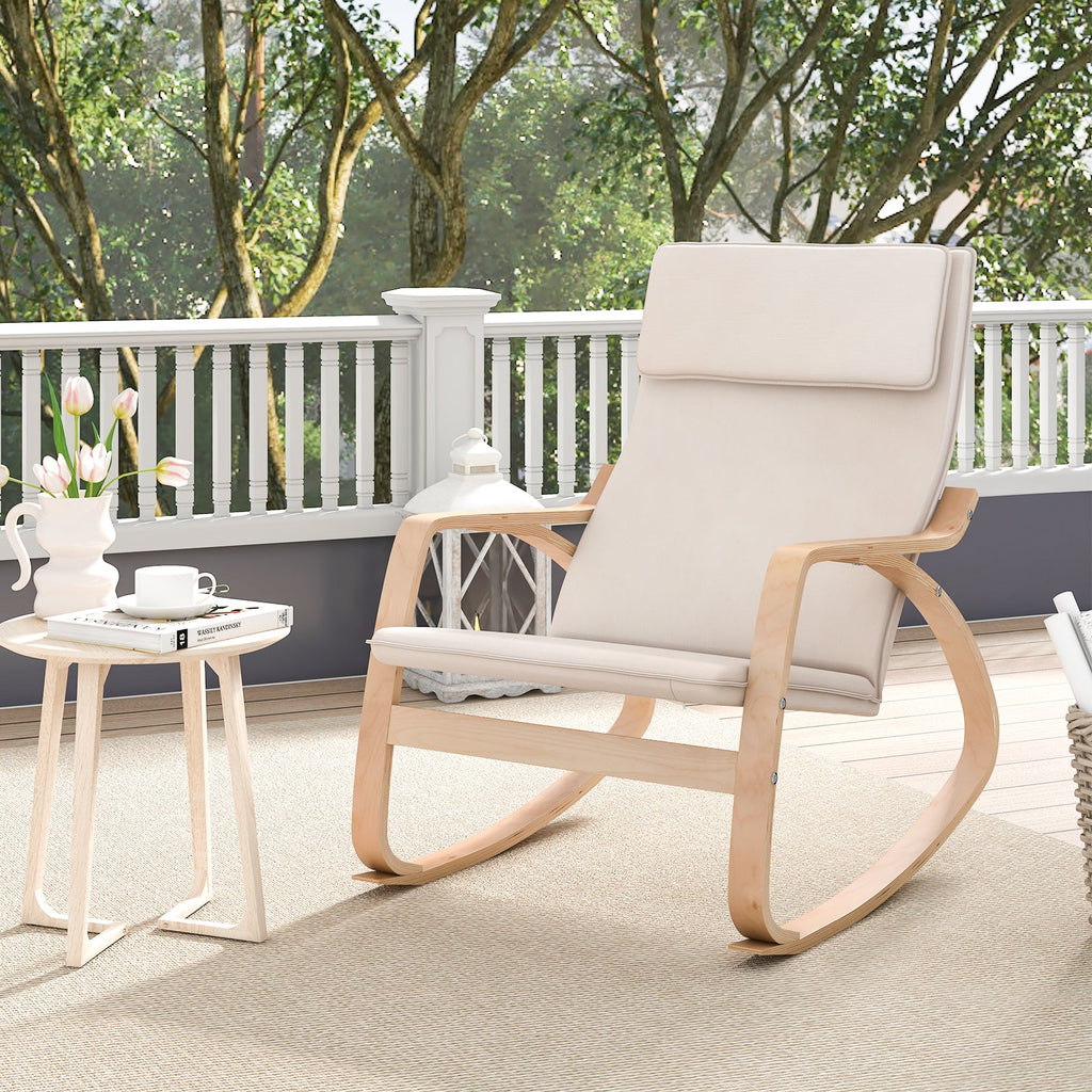 Stable Wooden Frame Leisure Rocking Chair with Removable Upholstered Cushion