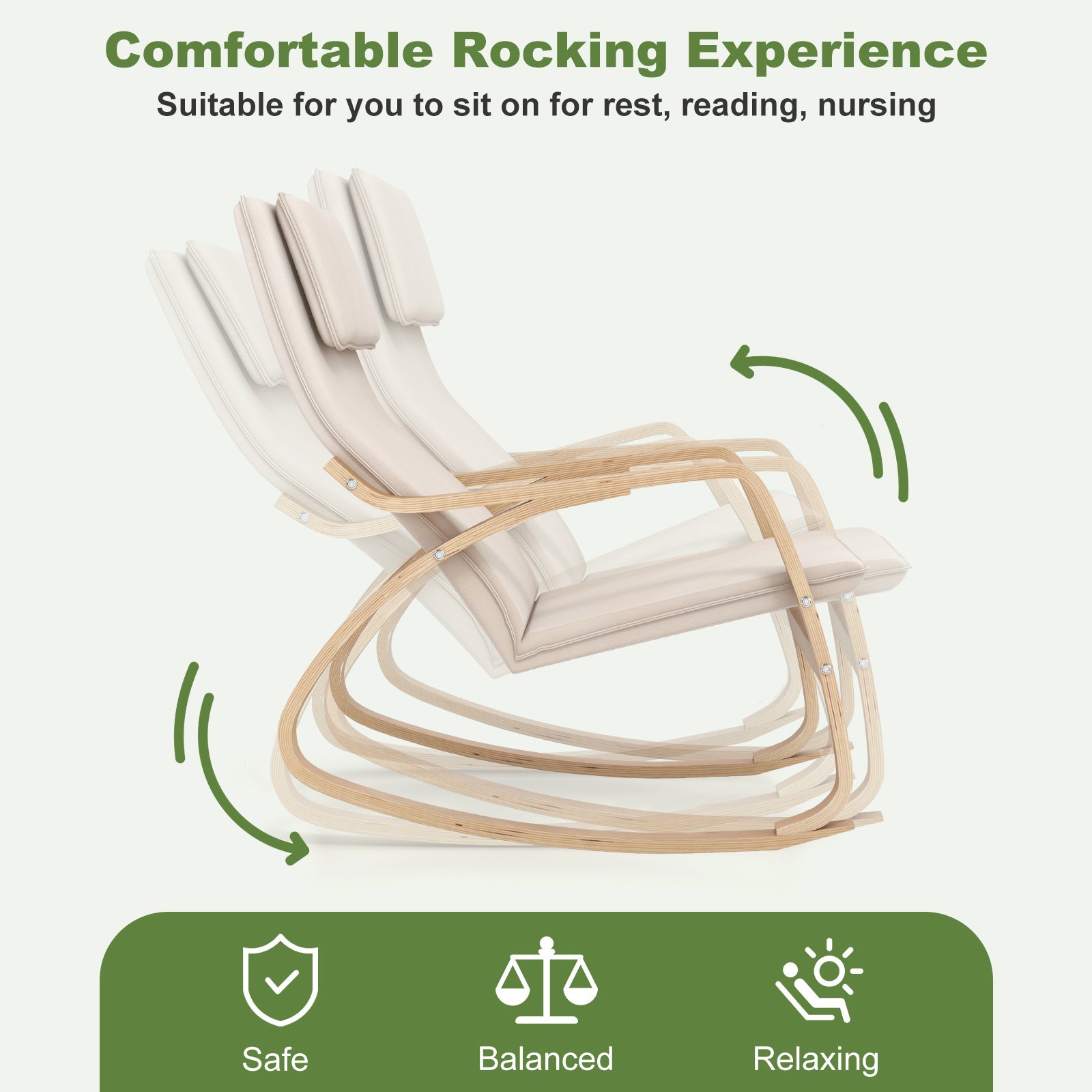Stable Wooden Frame Leisure Rocking Chair with Removable Upholstered Cushion