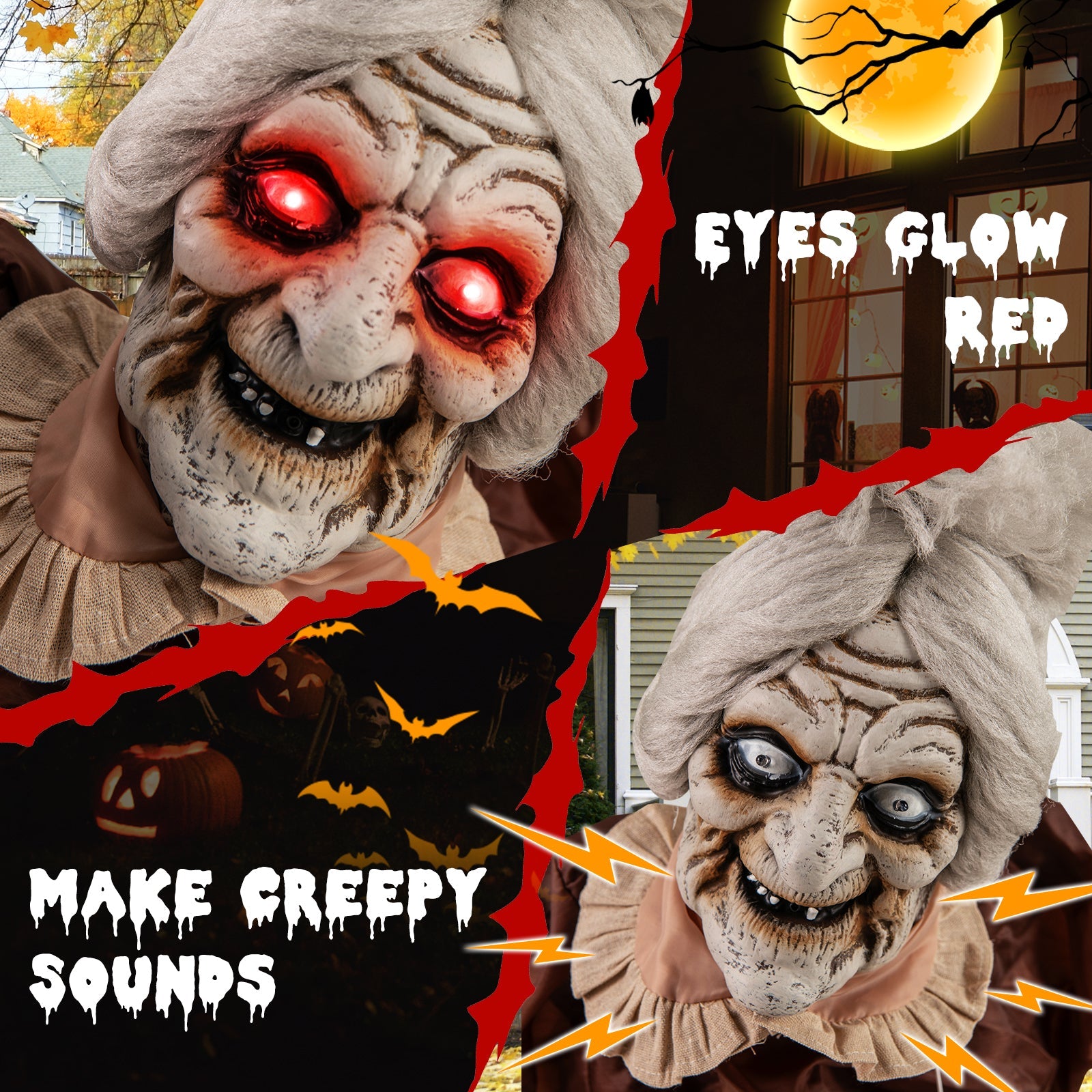 Life-Size Halloween Animatronic Moving and Talking Old Lady Hag Prop