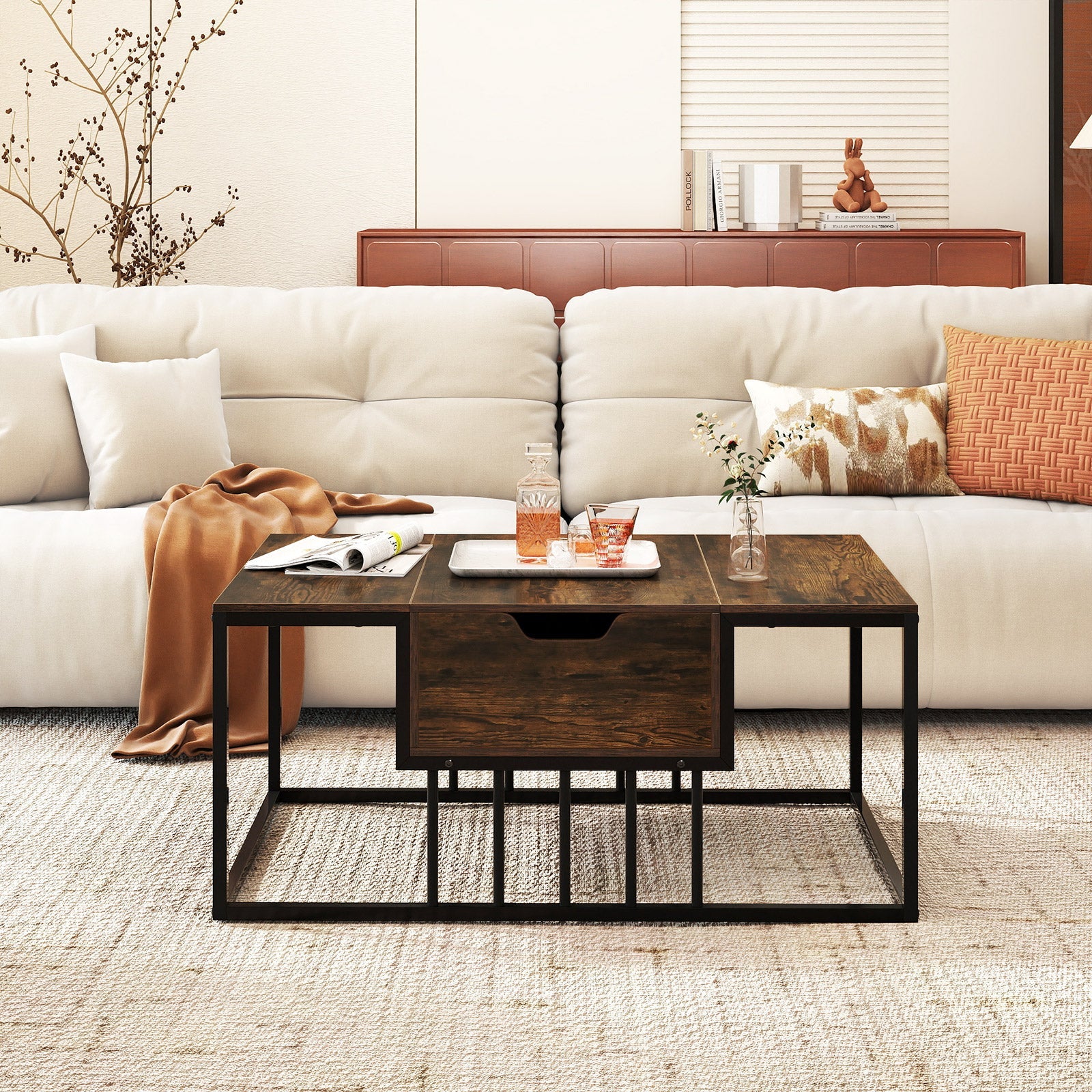 Lift Top Coffee Table Modern Center Table with Hidden Storage Compartment