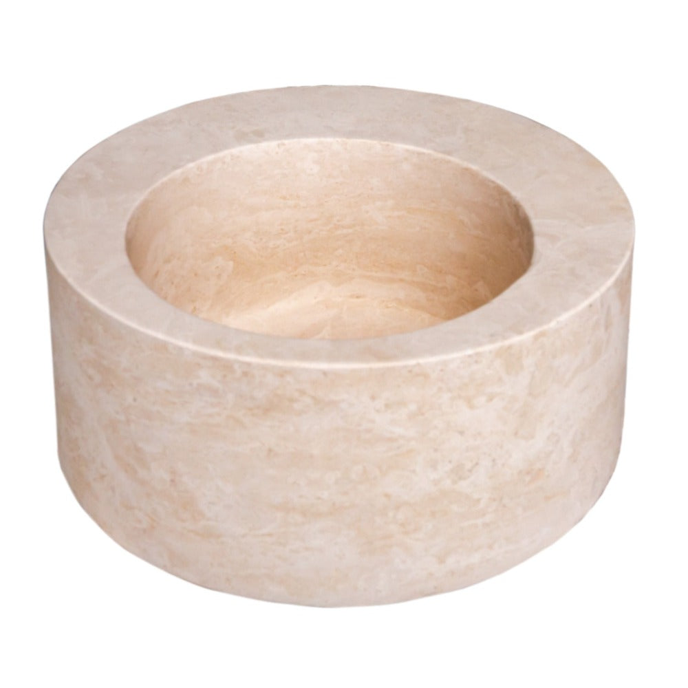 Natural Stone Light Beige Travertine Handcrafted Round Vessel Sink Honed 18 Inch