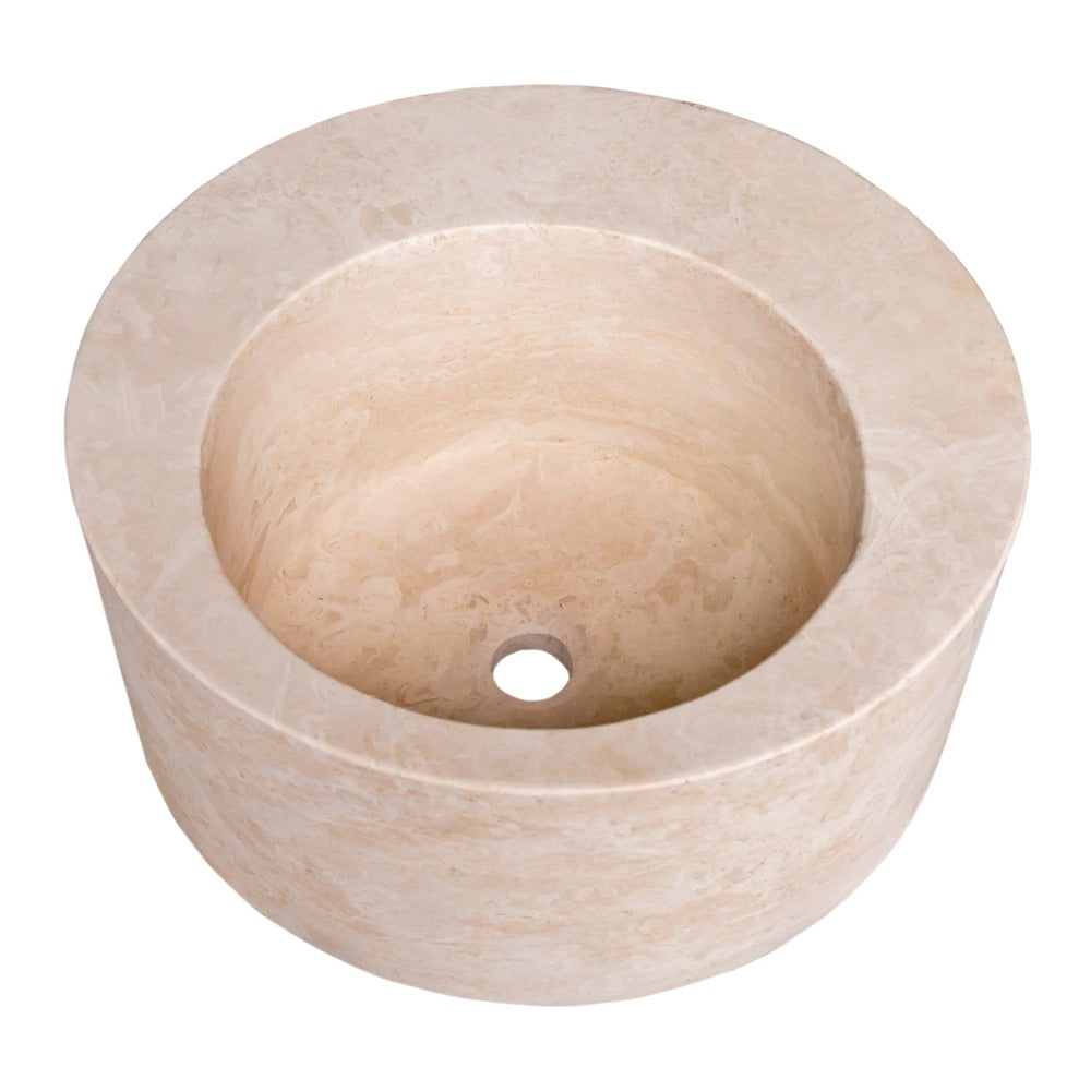 Natural Stone Light Beige Travertine Handcrafted Round Vessel Sink Honed 18 Inch