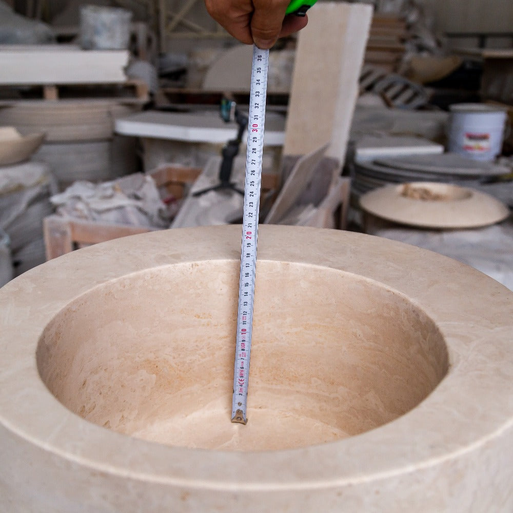 Natural Stone Light Beige Travertine Handcrafted Round Vessel Sink Honed 18 Inch