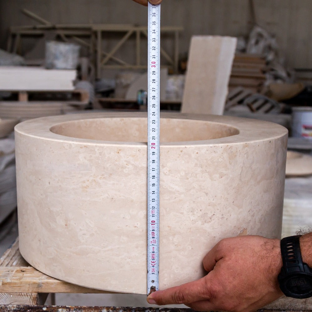 Natural Stone Light Beige Travertine Handcrafted Round Vessel Sink Honed 18 Inch