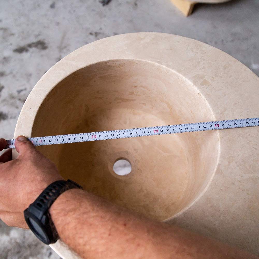 Natural Stone Light Beige Travertine Handcrafted Round Vessel Sink Honed 18 Inch