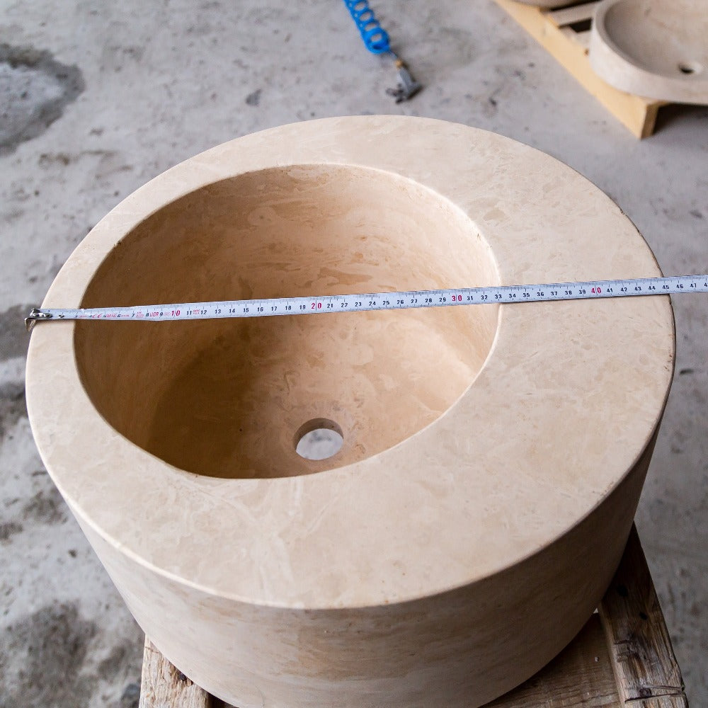 Natural Stone Light Beige Travertine Handcrafted Round Vessel Sink Honed 18 Inch