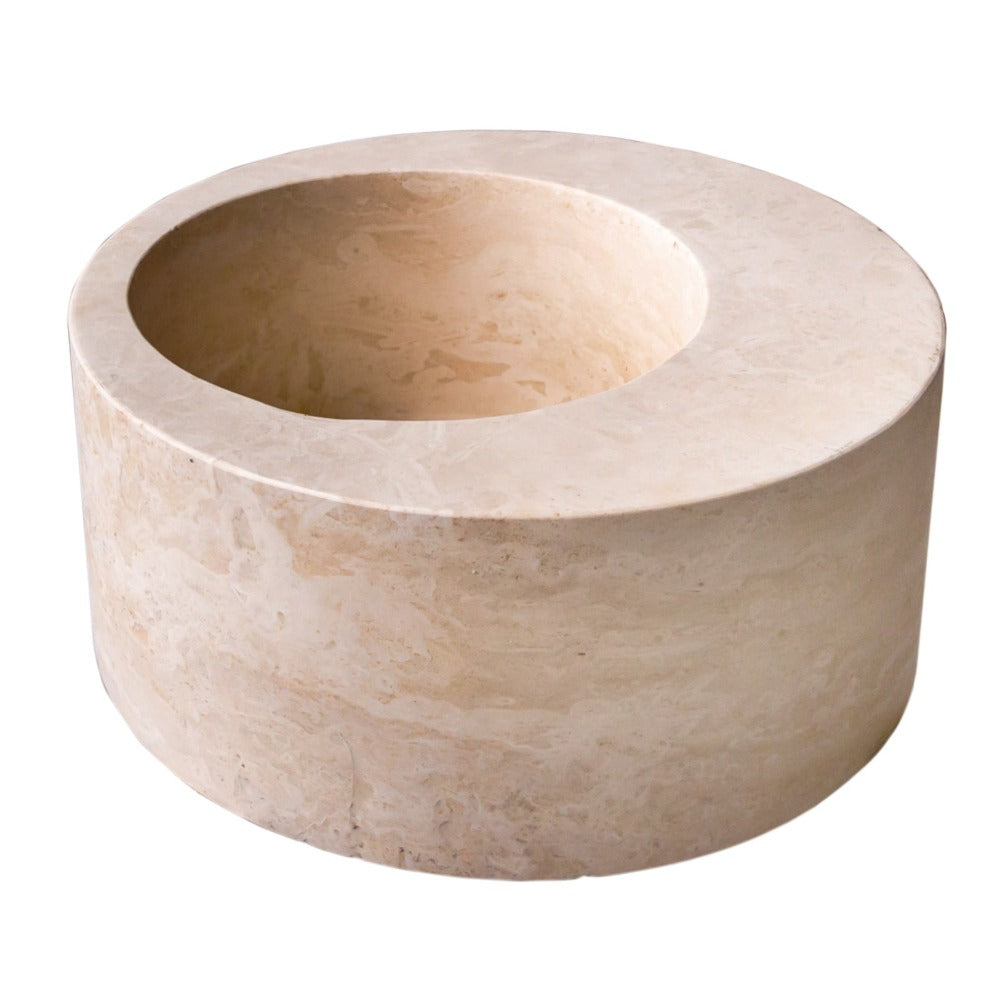 Natural Stone Light Beige Travertine Handcrafted Round Vessel Sink Honed 18 Inch