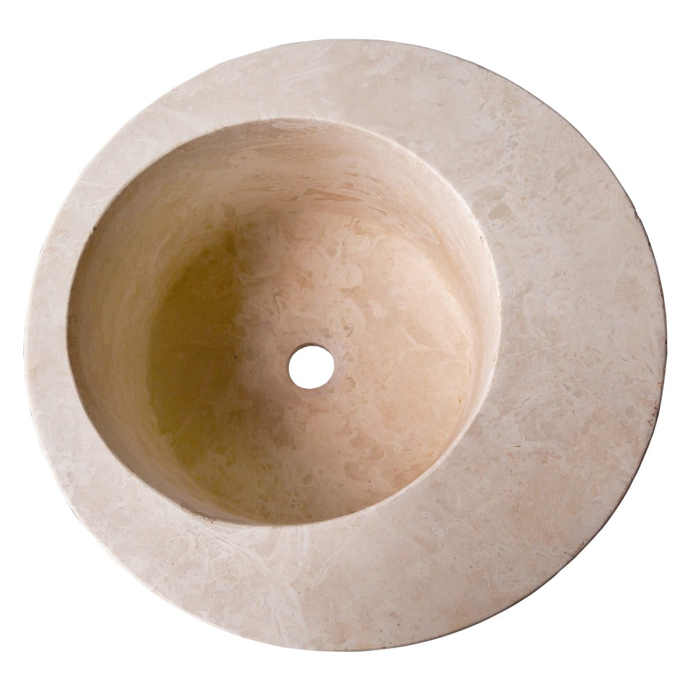 Natural Stone Light Beige Travertine Handcrafted Round Vessel Sink Honed 18 Inch