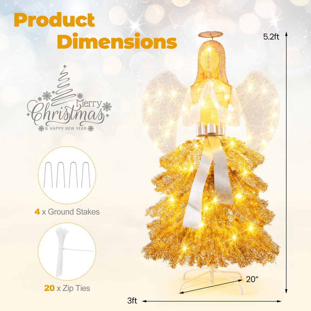 5.2 Feet Lighted Angel Artificial Christmas Tree with Warm White LED Lights