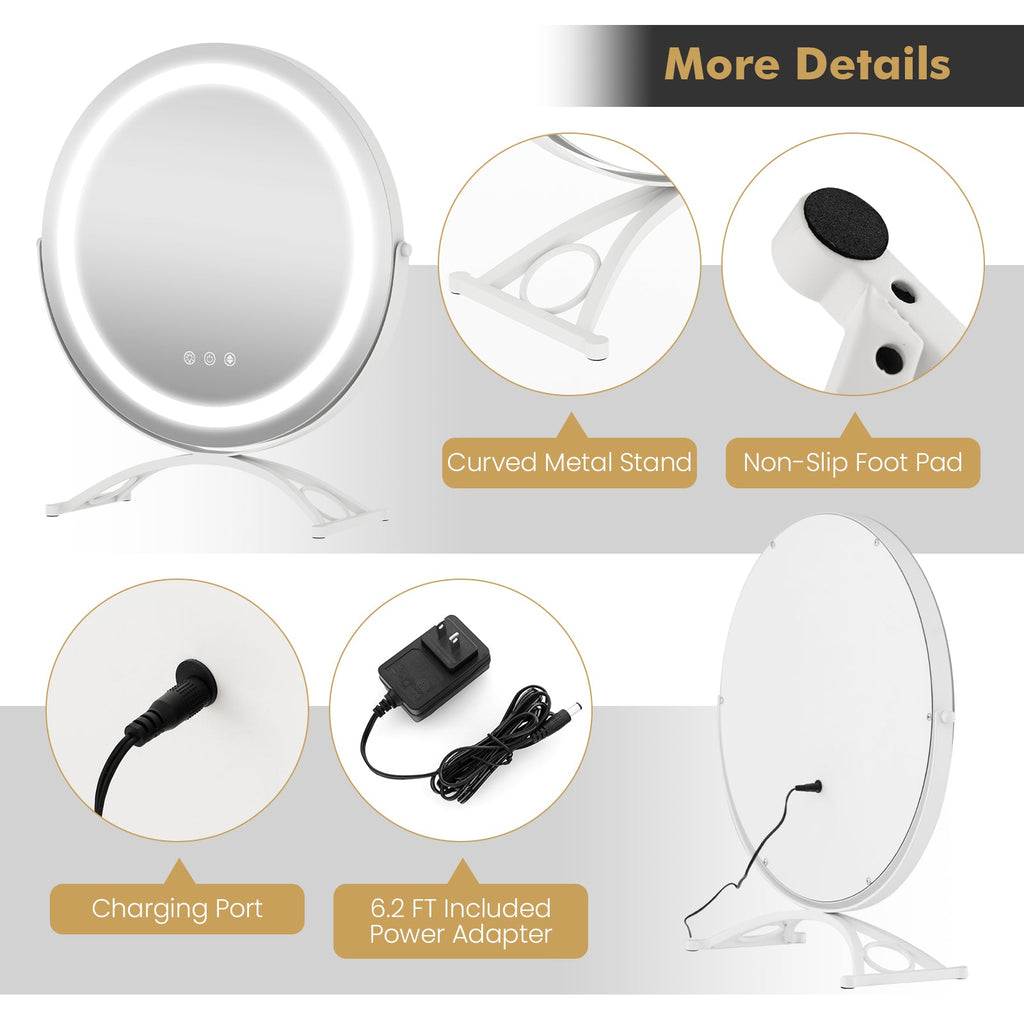16 x 16 Inch Round LED Vanity Mirror with 3-Color Lighting and Brightness Dimming