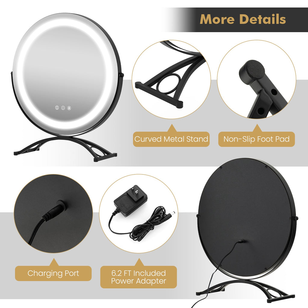 16 x 16 Inch Round LED Vanity Mirror with 3-Color Lighting and Brightness Dimming