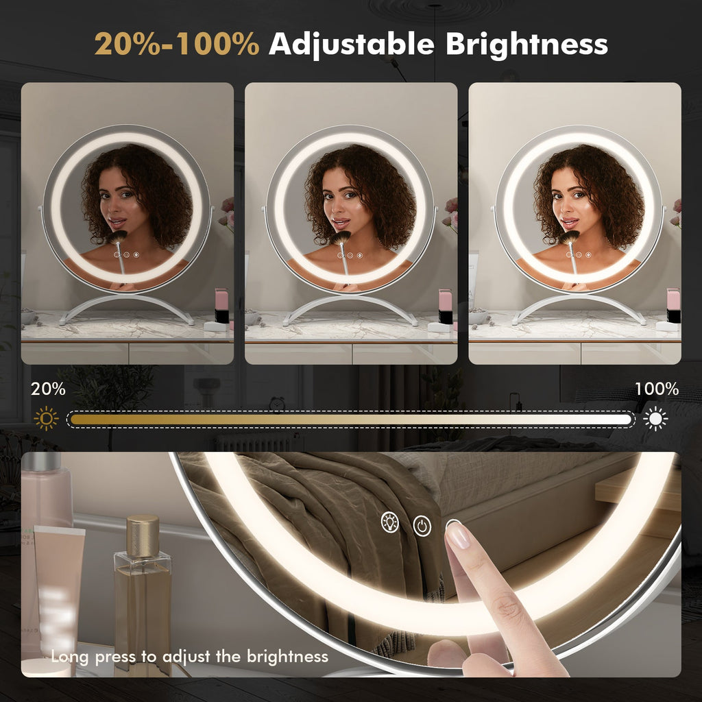 16 x 16 Inch Round LED Vanity Mirror with 3-Color Lighting and Brightness Dimming