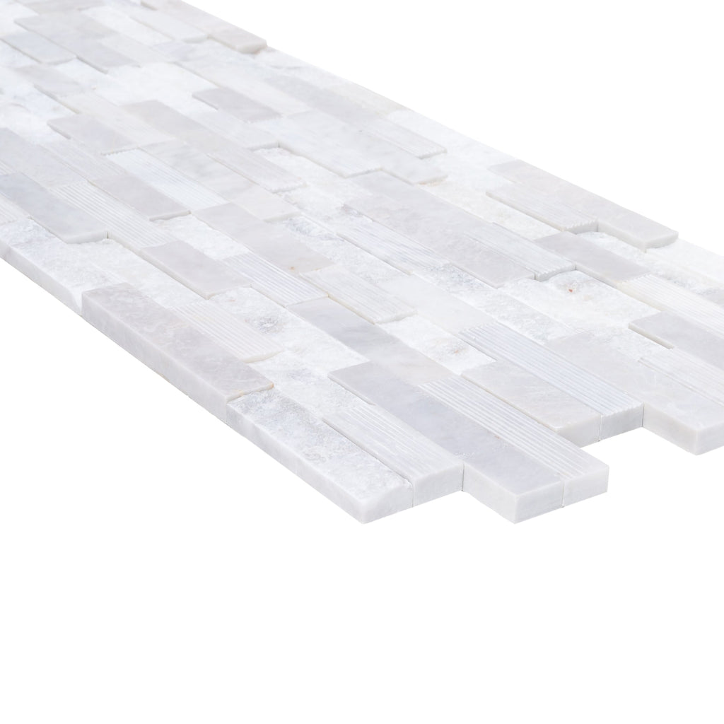 White Marble Ledger 3D Panel Wall Tile 6x24 Multi Surface Natural Finish