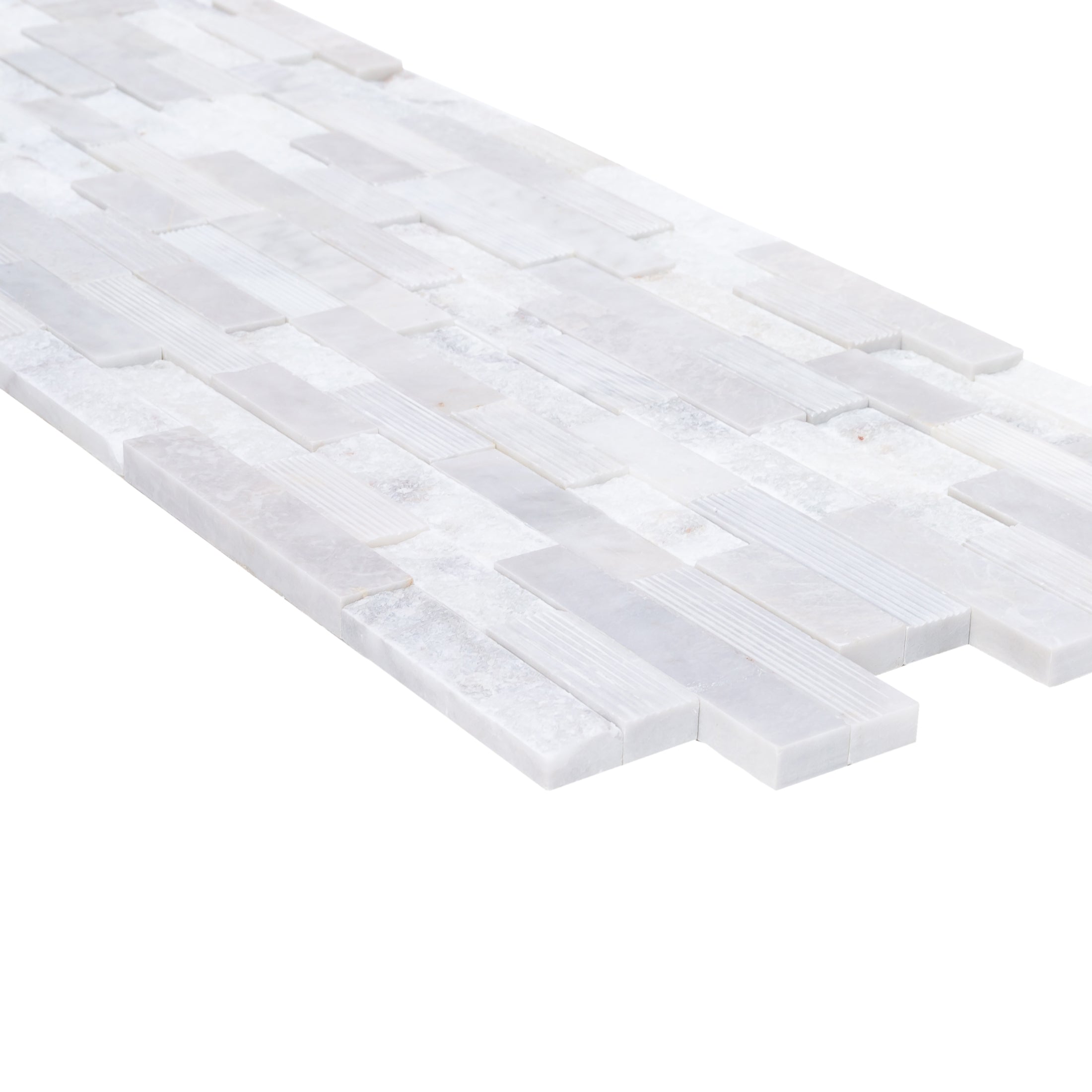 White Marble Ledger 3D Panel Wall Tile 6x24 Multi Surface Natural Finish