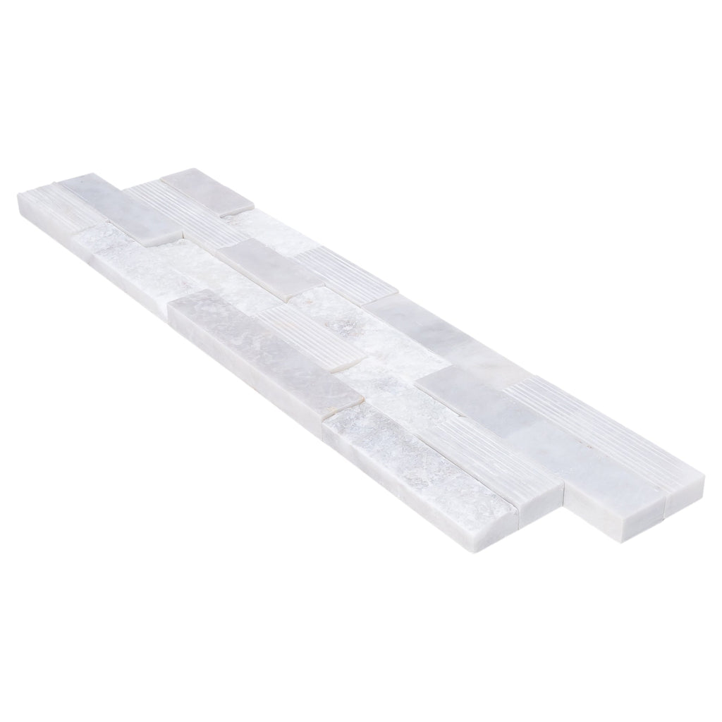 White Marble Ledger 3D Panel Wall Tile 6x24 Multi Surface Natural Finish