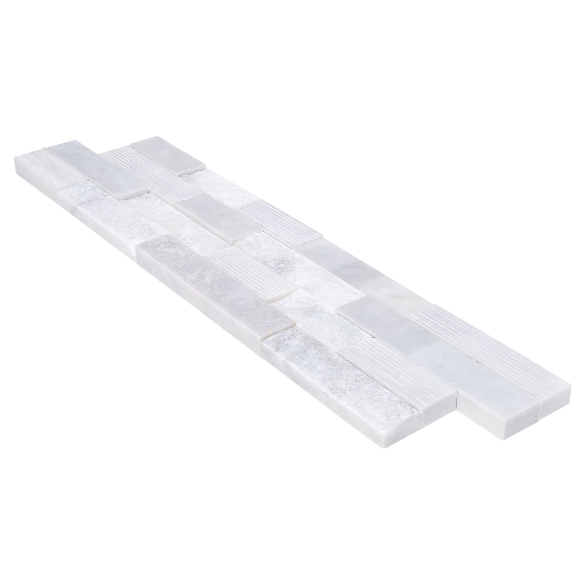 White Marble Ledger 3D Panel Wall Tile 6x24 Multi Surface Natural Finish
