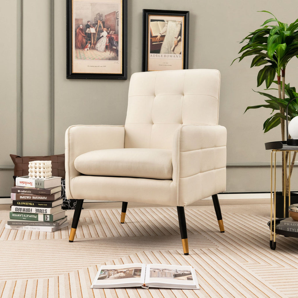 Linen Fabric Accent Chair with Removable Seat Cushion