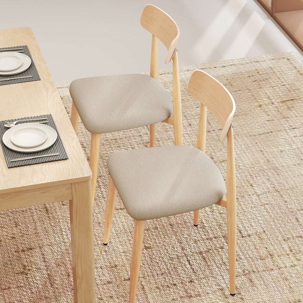 Linen Fabric Upholstered Modern Dining Chair Set of 2 with Padded Seat and Curved Back-Oak