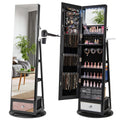 Lockable 360° Swivel Jewelry Cabinet with Full-Length Mirror LED Lights